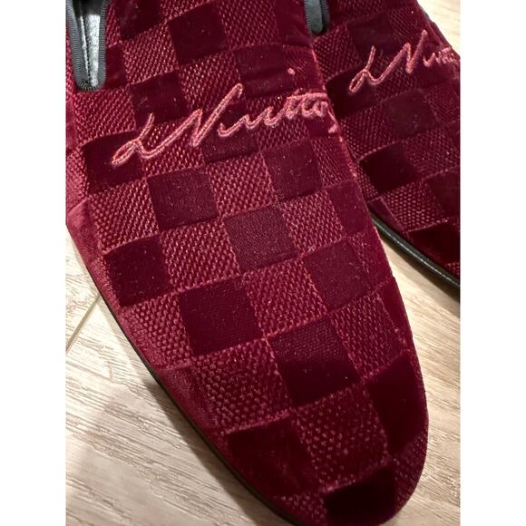 Men's Louis Vuitton Embroidered Damier Velvet Loafers - Picture 2 of 6